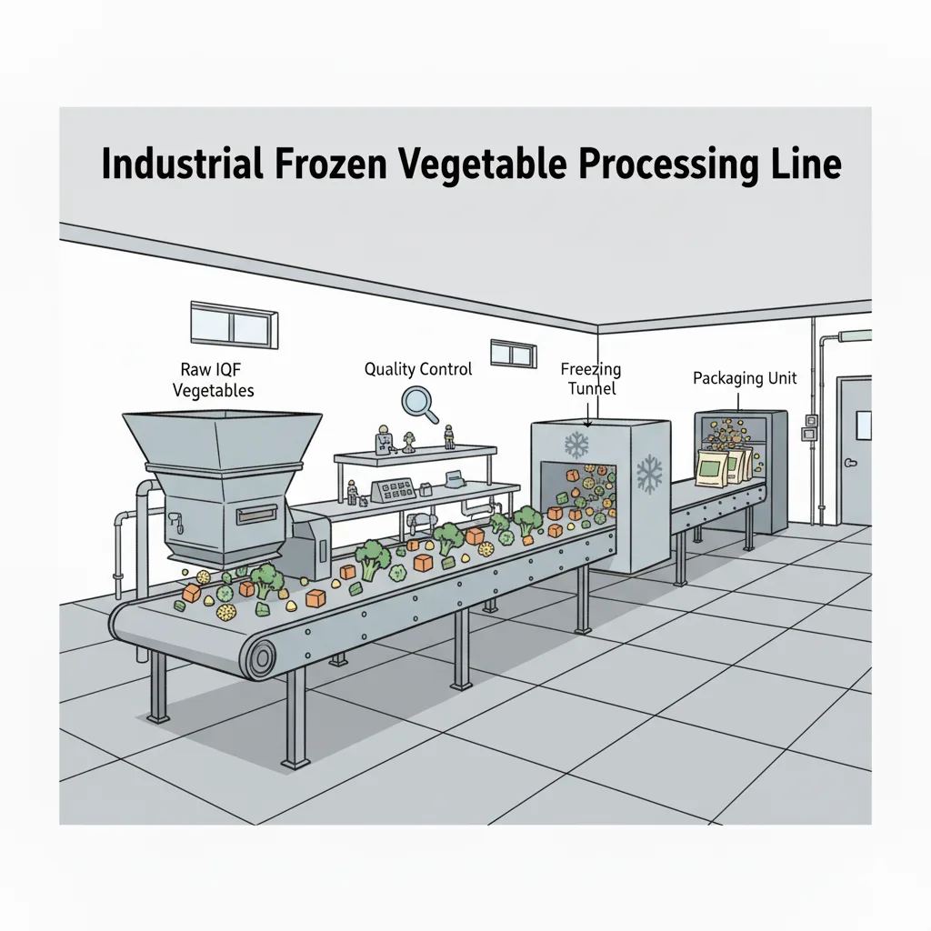 Illustration of a frozen vegetable processing line