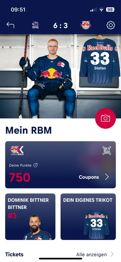Red Bull mobile app showing an AI-generated personalized player image